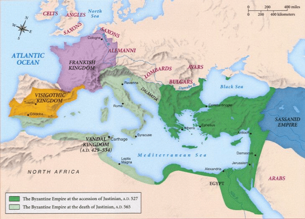 Map of the Byzantine Empire during the Plague of Justinian