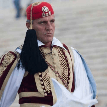 Ioannis Smiris as an Evzona (Presidential Guard) in the Hellenic Army