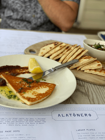 Saganaki with fig jam at Alatonero - Greek restaurant Mornington Peninsula